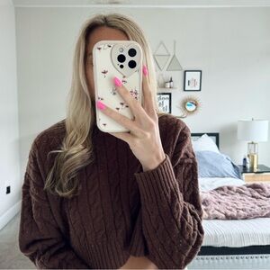 Aritzia Brown Cropped Crew Neck Wool Sweater